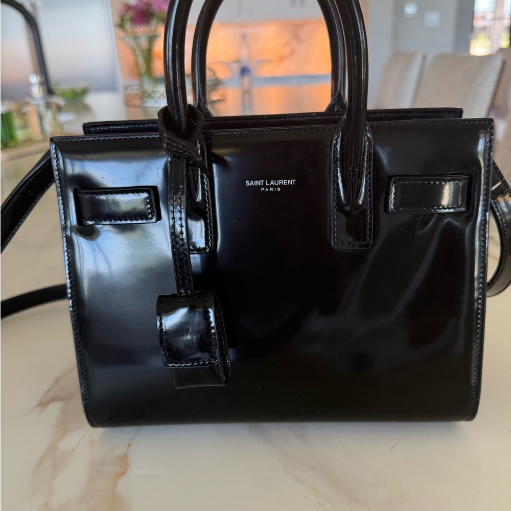 Limited Edition Yves Saint Laurent Black Patent Leather Satchel Luxurious Design